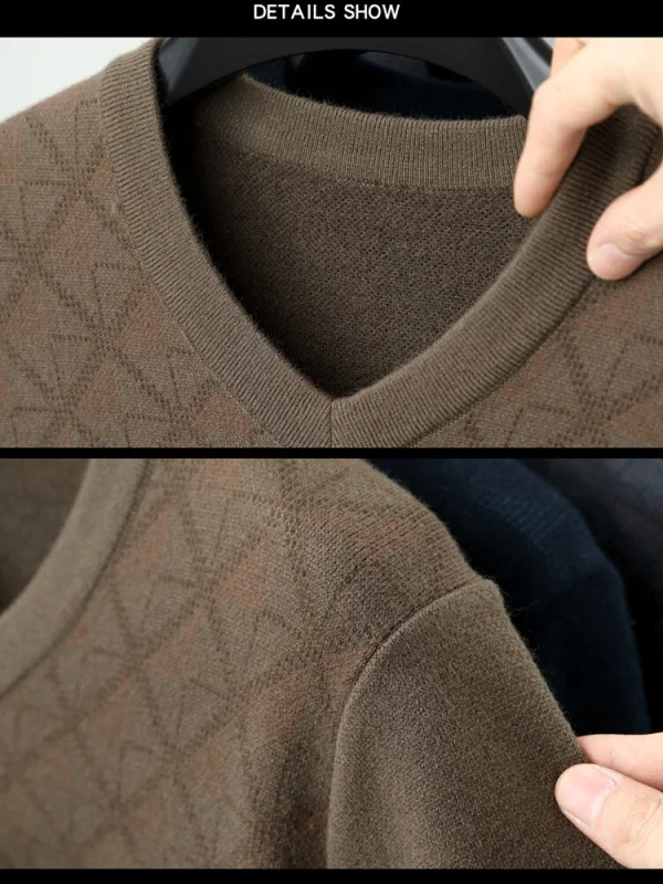 Men's Fashion Business Casual T-shirt, New Winter V-neck Sweater Knitwear, Full Body Jacquard Thickened - Image 5