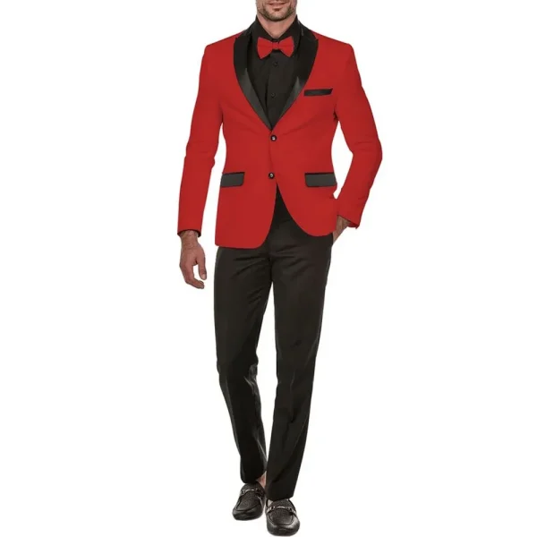 Red Stylish Men's One-Button Shawl Lapel Slim Fit Jacket One-Piece Premium Formal Wedding Party Blouse - Image 4