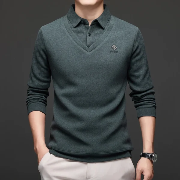 Men's Polo Shirt, Business High-End Pullover, Plaid Shirt Collar Thickened Sweater, Premium Fabric