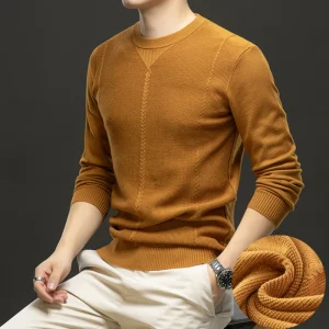Men's business casual sweater with an O-neck, cozy long sleeves, and solid colors for fall and winter.