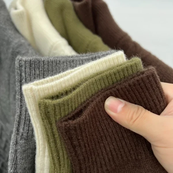 Trendy Men's Half Zip Wool Sweater 2024 Autumn Winter New Casual Style High Neck Knitted Pullover in Thick Solid Color - Image 4