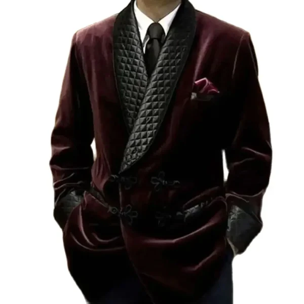 Men's casual smoking suits with double breasts, shawl lapels, and loose fits Men's Velvet One-Piece Elegant Blazer Daily Costume - Image 3