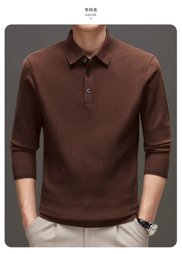 Warm knit long-sleeved cardigan, daily commute pullover sweater, and solid-colored business casual men's polo shirt. - Image 13