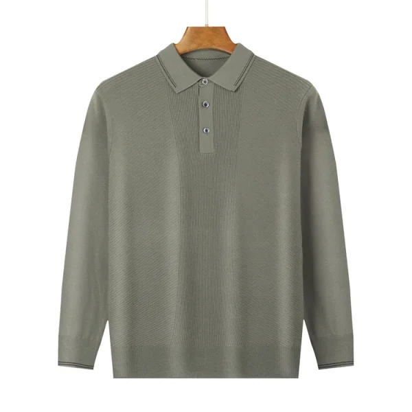 Warm knit long-sleeved cardigan, daily commute pullover sweater, and solid-colored business casual men's polo shirt. - Image 10