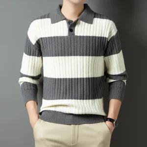 Luxury Polo Shirt Men's Top Loose Knitwear Men's Pullover Sweater Fashion Thick Warm Sweater Striped Casual T-shirt