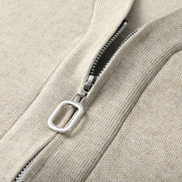 New Fall Men's Solid Color V-neck Zipper Cardigan, Stretchable, Loose, Warm Knitted Cardigan for Business Casual Everyday Wear. - Image 3