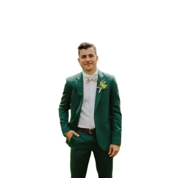 Green Slim Fit Full Set of Stylish Wedding Men's Suits Two-piece, premium, notch-lapel, single-breasted blazer pants set for men - Image 3