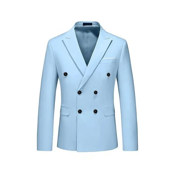 Men's double-breasted suits with a peak lapel, sky blue flat front, regular length, two-piece jacket, and pants set for prom parties - Image 3