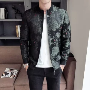 Women's Casual Slim Jacket Coat Man 2025 Autumn New Floral Jacket Men's Fashion Vintage Business Bomber Jacket with Jacquard