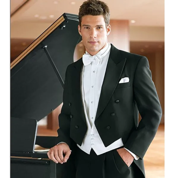Formal Men's Suits Stylish Three-Piece Black Jacket, White Vest, and Luxury Wedding Blazer Outfit for Men Slim-Fits Ternos - Image 2