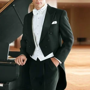 Formal Men's Suits Stylish Three-Piece Black Jacket, White Vest, and Luxury Wedding Blazer Outfit for Men Slim-Fits Ternos