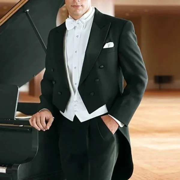 Formal Men's Suits Stylish Three-Piece Black Jacket, White Vest, and Luxury Wedding Blazer Outfit for Men Slim-Fits Ternos