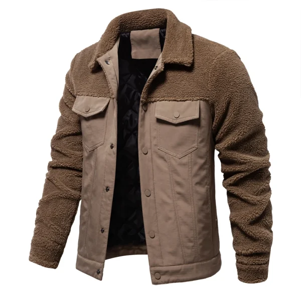 Men's Fashion Casual Work Jackets with Patchwork Fur Collars and Thick Sherpa Fleece for Winter Warmth
