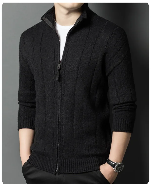 New Men's Solid Color Half Turtleneck Knitted Jacket with Zipper, Cozy Long Sleeve Sweater for Fall and Winter - Image 13