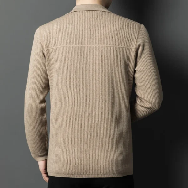 Superior Men's V-neck Cardigan in Solid Color, Soft Long-Sleeved Knitted Sweater with Elastic Velvet - Image 2