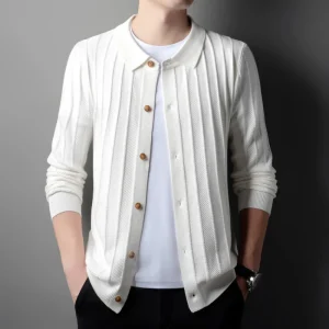 Men's Solid Color, Single-Breasted, Striped Cardigan, Premium Warm Fall/Winter Sweater