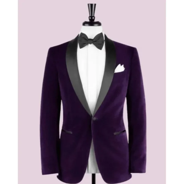 2025 Men's Purple One-Button Blazer Black Shawl Lapel Velvet Casual Smoking Male Outfits One-Piece Jacket for Daily Suits and Outerwear - Image 2