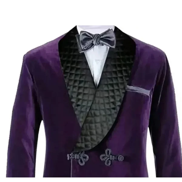 Stylish and Formal Men's Suits Men's One-Piece Luxury Smoking Blazer Costume with Double Breasted Shawl Lapel Purple Velvet - Image 3