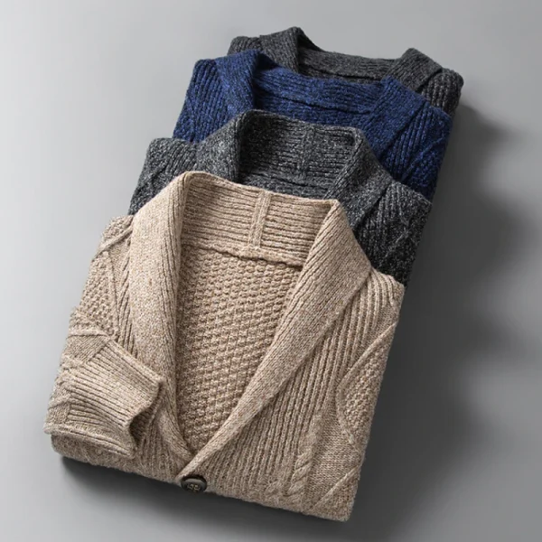 Men's Casual Sweater, Youth Lapels Long Sleeve Coat, Camel Black Gray Warm Sweater, New Men's Knitted Cardigan - Image 3