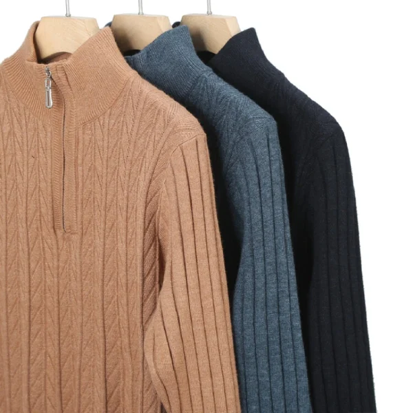 Premium Men's Business Casual Sweater with a semi-high neck, 2024: A Warm, Stretchy, Striped Pullover - Image 3