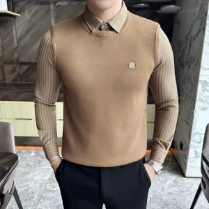 Men's Extra Thick Thermal Sweater with Fleece for Fall and Winter. Superior Knit Sweater with Knit Body and Woven Shirt Collar