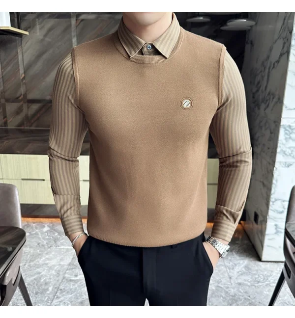 Men's Extra Thick Thermal Sweater with Fleece for Fall and Winter. Superior Knit Sweater with Knit Body and Woven Shirt Collar