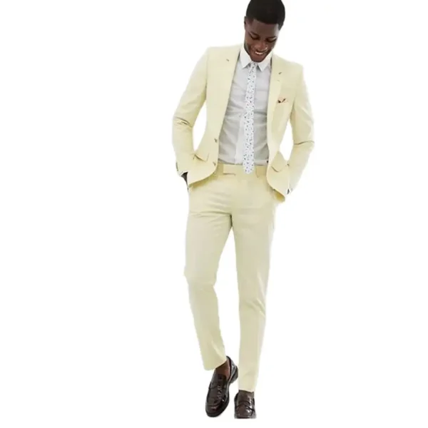 Elegant Men's Slim Fit Two-Piece Wedding Jacket and Pant Set Formal Party Single-breasted Notch Lapel Blazer