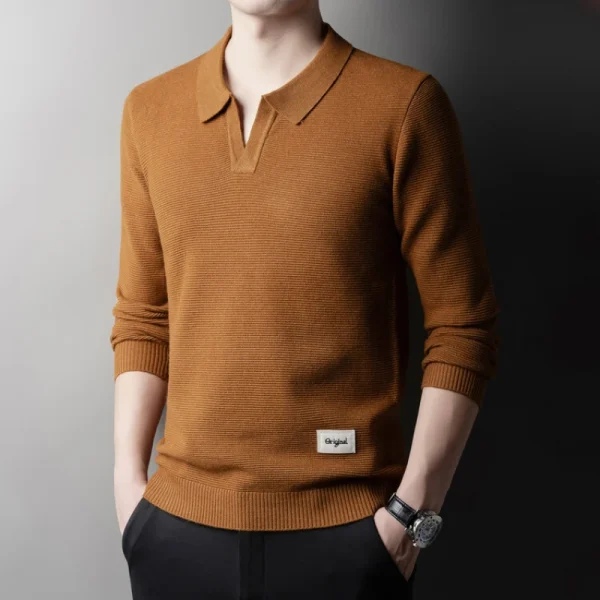 Business Casual Men's Versatile Knitted Pullover Sweater with Warm Collar for Autumn and Winter - Image 3