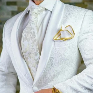 Luxurious White Jacquard Men's One-Button Slim Fit Wedding Groom Tuxedos Chic Two-Piece Jacket and Pants Costume Homme Blazer for 2025