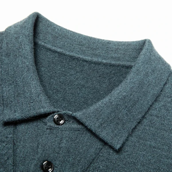 Men's Business Casual Polo Shirt, Classic Striped Knit Sweater, Warm Wool Blend Sweater, for the Autumn and Winter of 2025. - Image 3