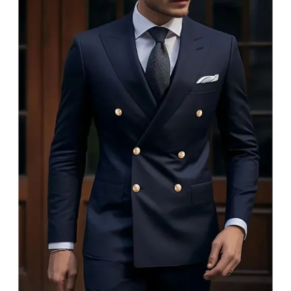 Formal Men's Suits Navy Blue Doubel Breasted Flat Blazer Stylish Two-Piece Business Jacket Sets Terno 2025 Chic Men's Clothes - Image 3