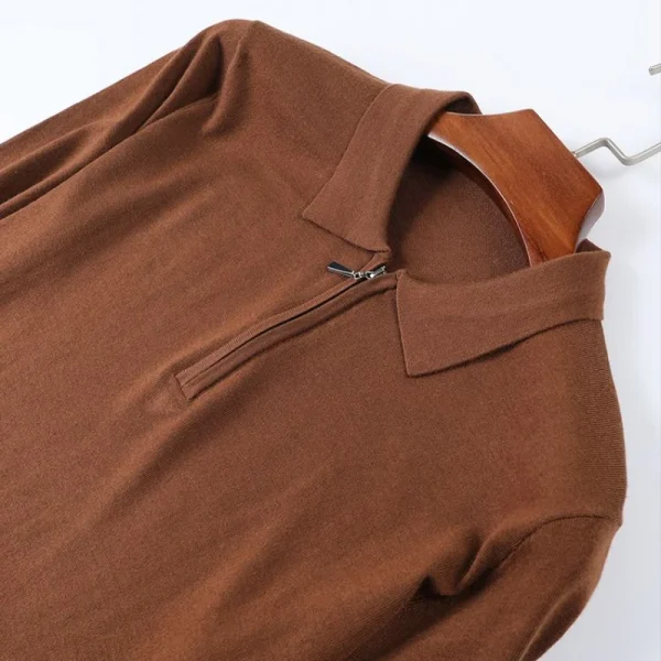 Men's POLO Shirt in Solid Color, Warm Winter Sweater, Stretchable Knit Sweater for Everyday Commuting. - Image 3