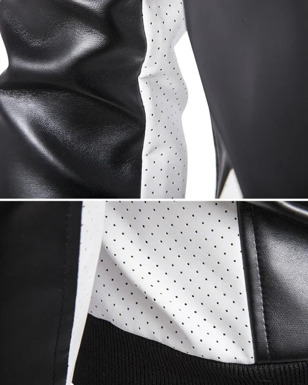 Fashion Racing Clothing PU Leather Jacket 2025 New Men's Stand Collar Coat in Black and White Color Matching Casual Leather Jacket - Image 4