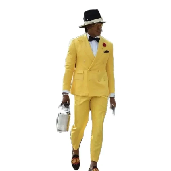 Ladies' Yellow Suits for Men Regular Length Chic Costume Homme Loose Daily Two Piece Jacket Pants Double Breasted Peak Lapel - Image 4