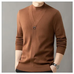 Men's False Two-Piece Lambswool Blend Knitted Sweaters for Autumn and Winter in 2025