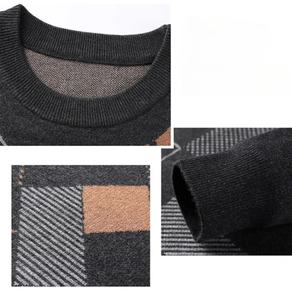 Men's Long-Sleeved Sweater with Matching Top Gray and Black Color for Autumn and Winter Young Fashion Knitwear - Image 5