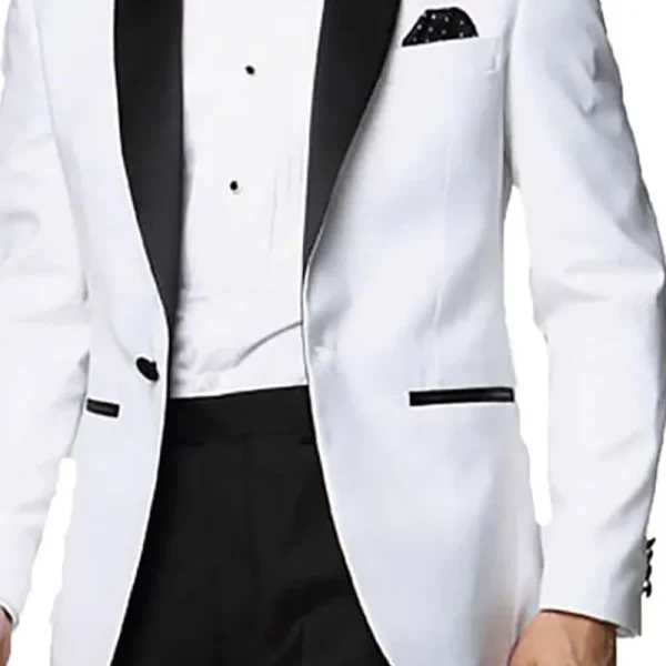 Black Shawl Lapel Slim Fit Coat One Piece Black Shawl White One Button Men's Suit Elegant Wedding Blazer Luxury Men's Clothes - Image 3