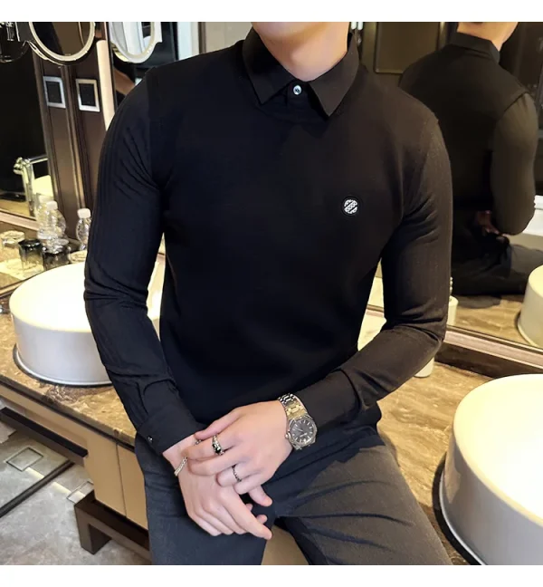 Men's Extra Thick Thermal Sweater with Fleece for Fall and Winter. Superior Knit Sweater with Knit Body and Woven Shirt Collar - Image 9