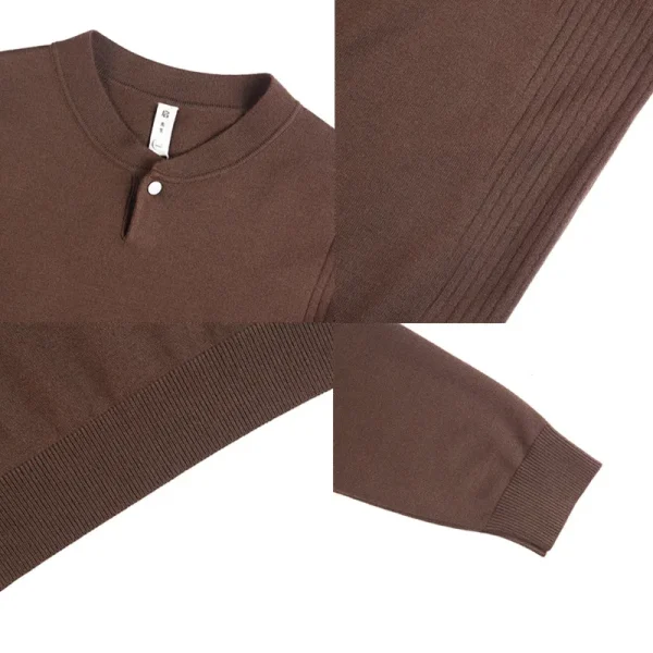 Men's New Slim-Fit Solid Color Matching Long-Sleeved Sweater with White Casual Bottoming Shirt, High Quality - Image 5