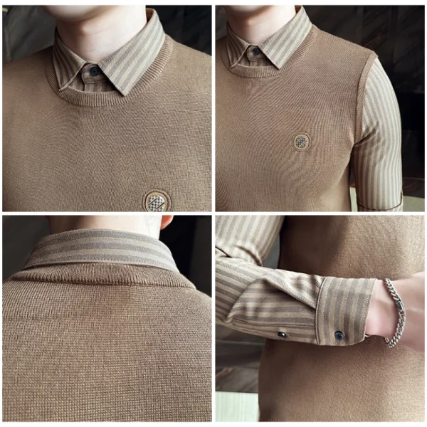 Men's Extra Thick Thermal Sweater with Fleece for Fall and Winter. Superior Knit Sweater with Knit Body and Woven Shirt Collar - Image 4