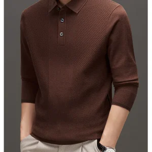 Warm knit long-sleeved cardigan, daily commute pullover sweater, and solid-colored business casual men's polo shirt.