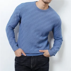 Men's Pullover Slim Fit Warm Base Sweater in Solid Color Jacquard Knit, Premium Sweater