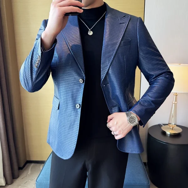 Fashion Business Slim Fit Casual Men's Suit Coats Tuxedos Men's Clothes Waffle Premium Korean Slim Fit Leather Jacket - Image 5