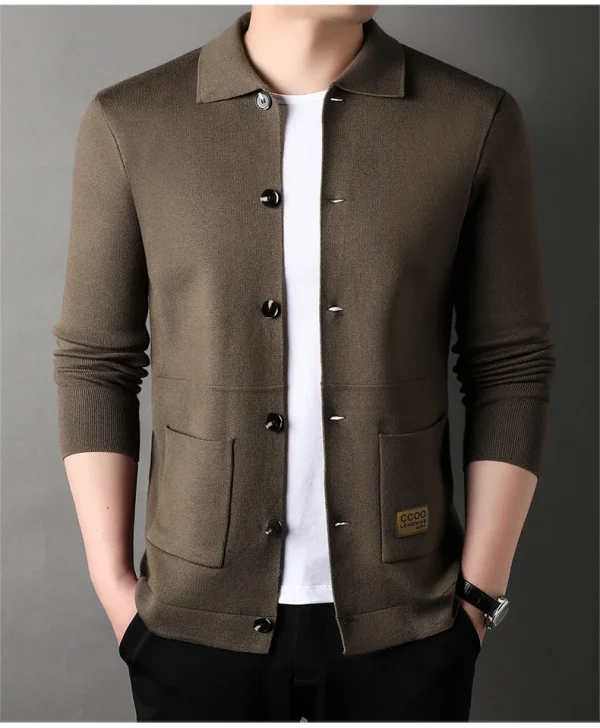 New Men's Long-Sleeved Sweater Youth Popularity Cardigan for Fall and Winter Men's Youth Thin Coat with Lapel Sweater Knitwear - Image 8