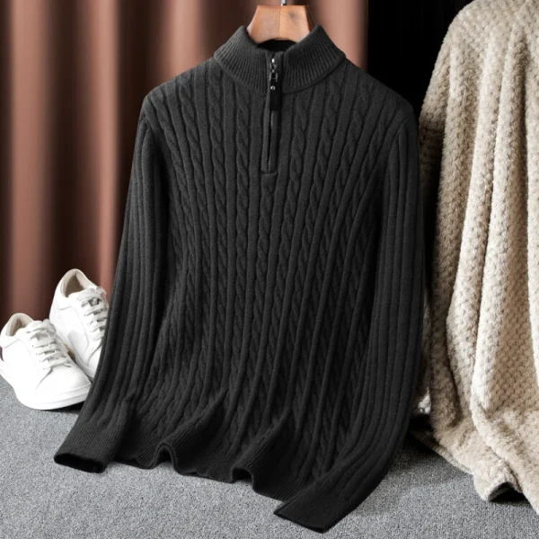 Men's Solid Color Turtleneck Top with Thermal Zipper Pullover Sweater for Fall and Winter by Boutique - Image 6