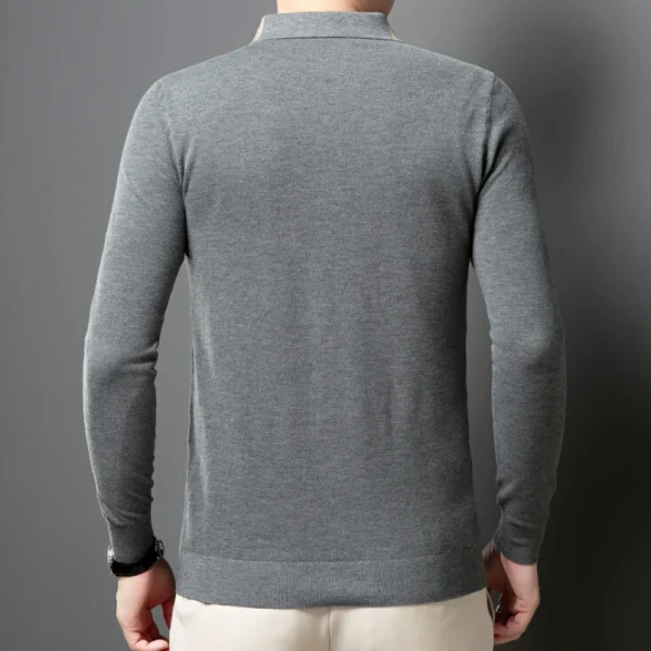 Men's business casual long-sleeved polo shirt, premium autumnal new product for 2024, everyday cozy solid-colored sweater - Image 3