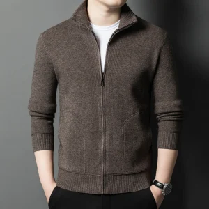 Men's Solid Color Long-Sleeved Stretch Cardigan, Warm Sweater for Everyday Casual.Jacket for Fall