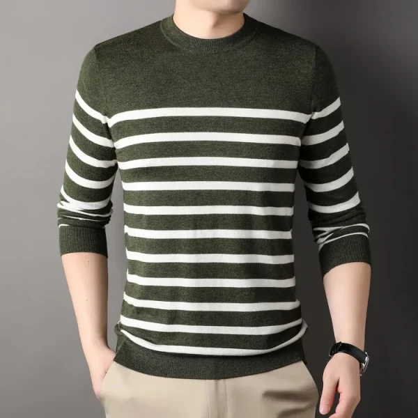 Superior Business Casual Knitted Sweater with Stripes at the O-neck. Youth Cozy Warm Sweater for Autumn.Stretchable - Image 18