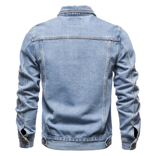 New Men's Casual Solid Color Lapel Single-Breastered Jeans Jacket for Autumn Slim Fit Made of High-Quality Cotton in 2025 - Image 2