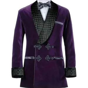 Stylish and Formal Men's Suits Men's One-Piece Luxury Smoking Blazer Costume with Double Breasted Shawl Lapel Purple Velvet